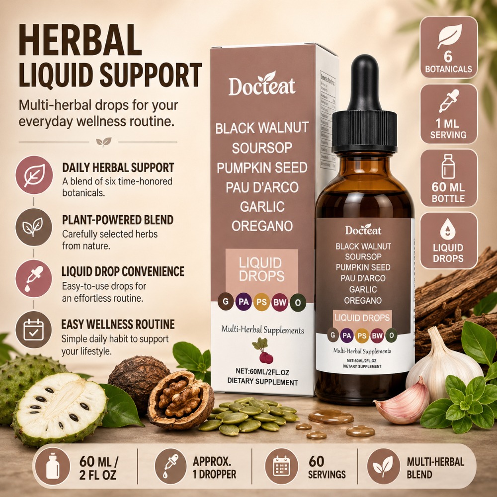 Herbal Wellness Drops - ドクテイト ブラックウォルナット サワーソップ リキッドドロップス、パンプキンシード パウダーコ ガーリック