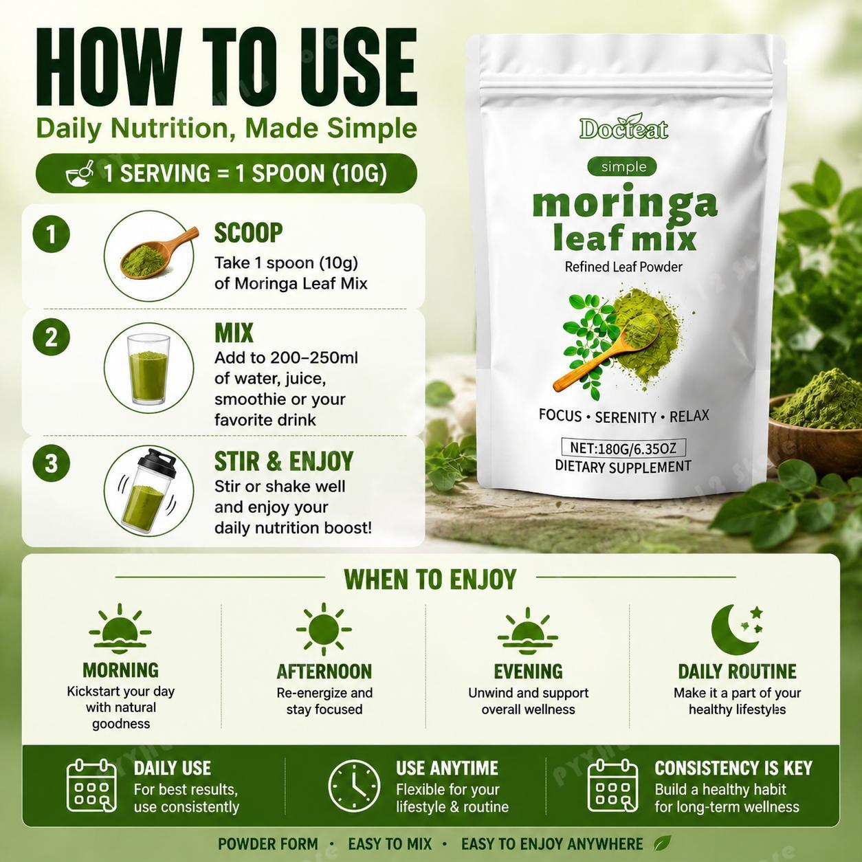 ドクテート モリンガ葉ミックスパウダー カルシウムと鉄配合  - Moringa Leaf Powder のレビューと価格