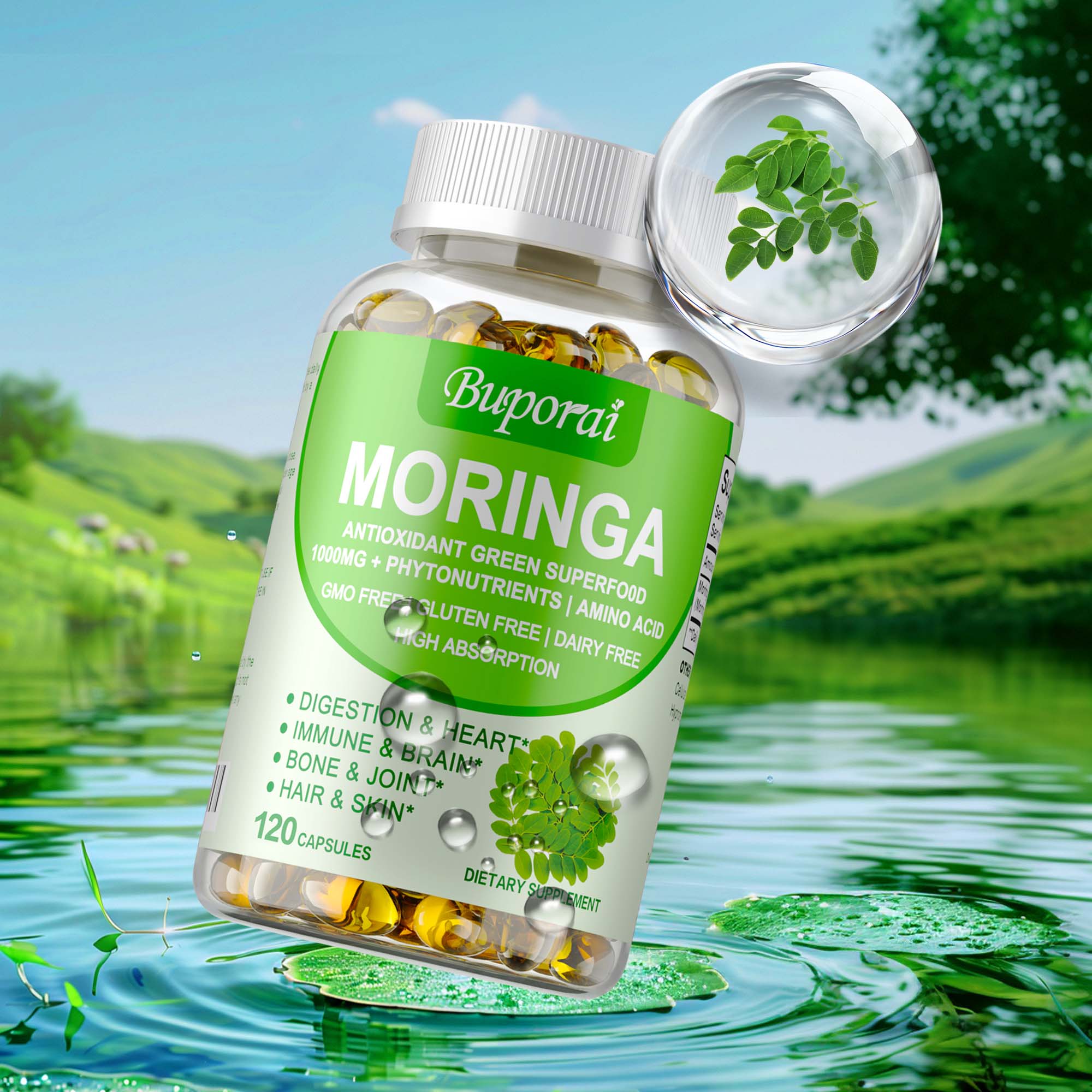 モリンガ カプセル 1000mg - 骨、関節、心血管の健康 - Moringa Leaf Powder のレビューと価格